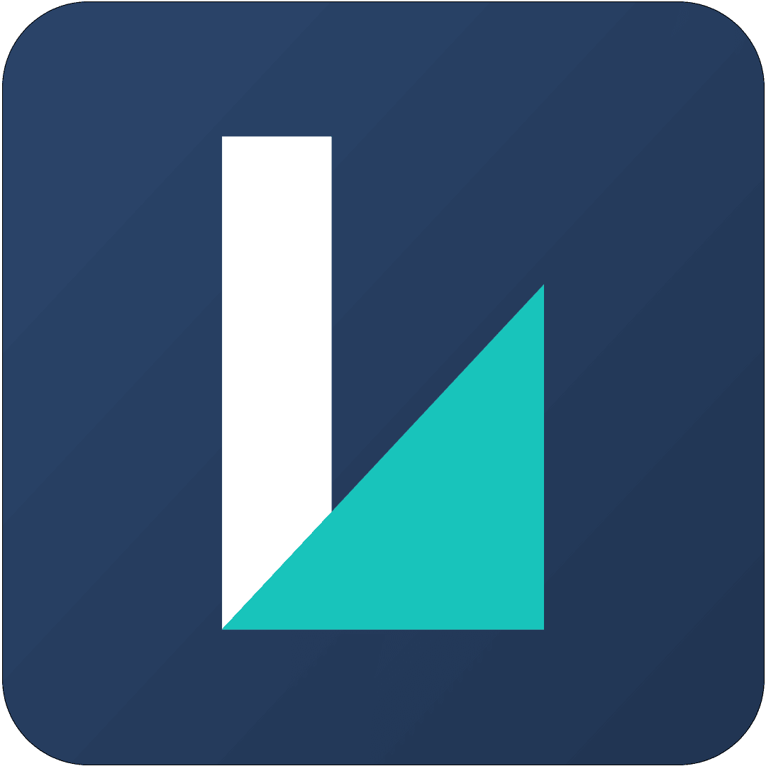 Icon for Lendesca featuring a dark blue background with a stylized white letter 'L' on the left side. The lower right corner of the 'L' is replaced with a teal triangle, creating a modern and dynamic look.